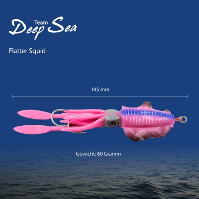 Team Deep Sea Flatter Squid mit 2 Assist Hooks selbstleuchtend Oktopus Tintenfisch Meeresköder 14,5cm - baby squid