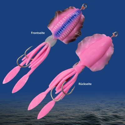 Team Deep Sea Flatter Squid mit 2 Assist Hooks selbstleuchtend Oktopus Tintenfisch Meeresköder 14,5cm - baby squid