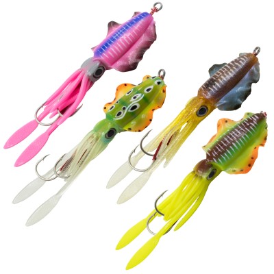 Team Deep Sea Flatter Squid mit 2 Assist Hooks selbstleuchtend Oktopus Tintenfisch Meeresköder 14,5cm - baby squid