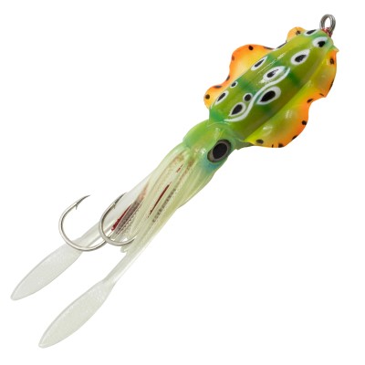 Team Deep Sea Flatter Squid mit 2 Assist Hooks selbstleuchtend, 14,5cm - agressive yellow