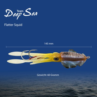 Team Deep Sea Flatter Squid mit 2 Assist Hooks Oktopus Tintenfisch Meeresköder 14,5cm - natural clear