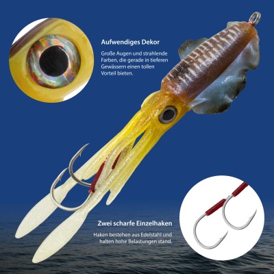 Team Deep Sea Flatter Squid mit 2 Assist Hooks, 14,5cm - natural clear