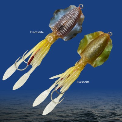 Team Deep Sea Flatter Squid mit 2 Assist Hooks, 14,5cm - natural clear