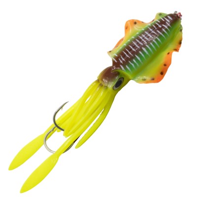 Team Deep Sea Flatter Squid mit 2 Assist Hooks selbstleuchtend Oktopus Tintenfisch Meeresköder 14,5cm - horny tail