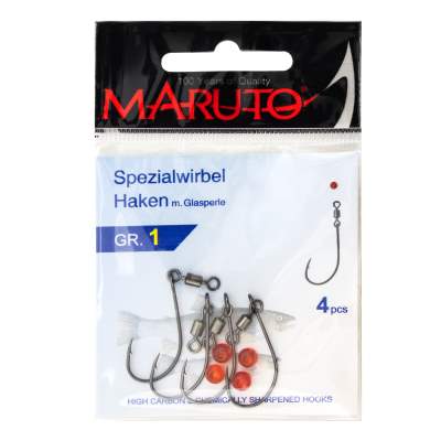 Maruto Spezialwirbel-Haken mit Glasperle - Inlineblinker-Haken Gr.1 - 4Stück