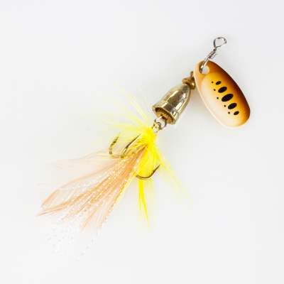 Fishdream Klassischer Spinner mit Feder 9cm - weiß/braun/schwarze punkte - 5g - 1Stück