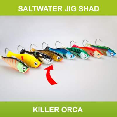 Team Deep Sea Saltwater Jig Shad, 20,0cm, 265g, 1 Kopf + 1 Shad, Killer Orca, - 20cm - Killer Orca - 265 - 1+1Stück