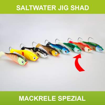 Team Deep Sea Saltwater Jig Shad, 16,0cm, 180g, 1 Kopf + 1 Shad, Mackrele Spezial, 16cm - Mackrele Spezial - 180 - 1+1Stück