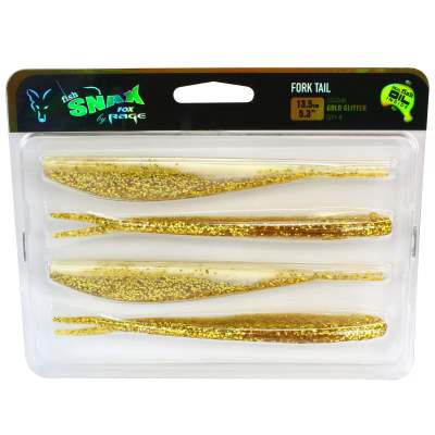 Fox Rage Fork Tail Gummifisch, 13,50cm - Gold Glitter - 4Stück