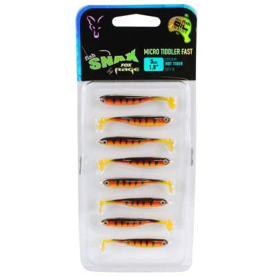 Fox Rage Micro Tiddler Fast Gummifisch 5cm Hot Tiger UV, 5,00cm -Hot Tiger UV- 8Stück