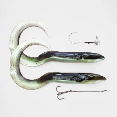 Savage Gear Real Eel (Loose Body), 2 Stück 20cm, 27g + 5g Jigkopf + Stinger, Black Green Pearl, - 20cm - Black Green Pearl - 27 + 5g - 2+1Stück