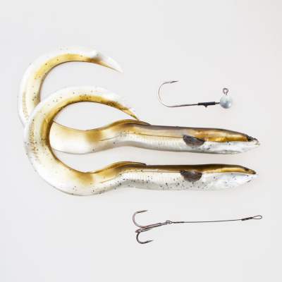 Savage Gear Real Eel (Loose Body), 2 Stück 20cm, 27g + 5g Jigkopf + Stinger, Olive Pearl, - 20cm - Olive Pearl - 27 + 5g - 2+1Stück