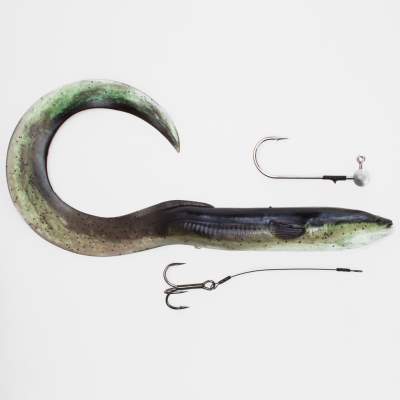 Savage Gear Real Eel (Loose Body), 1 Stück 40cm, 147g + 7g Jigkopf + Stinger, Black Green Pearl 40cm - Black Green Pearl - 147 + 7g - 1+1Stück