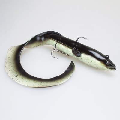 Savage Gear Real Eel (Loose Body), 1 Stück 40cm, 147g + 7g Jigkopf + Stinger, Black Green Pearl, - 40cm - Black Green Pearl - 147 + 7g - 1+1Stück