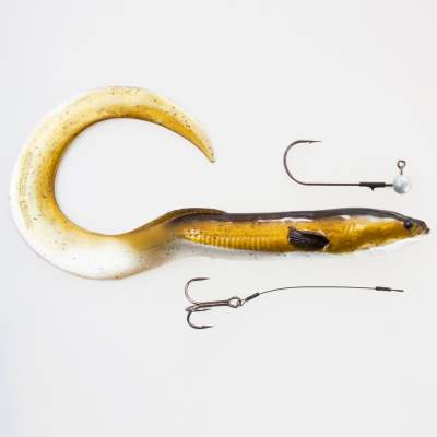 Savage Gear Real Eel (Loose Body), 1 Stück 40cm, 147g + 7g Jigkopf + Stinger, Olive Pearl, - 40cm - Olive Pearl - 147 + 7g - 1+1Stück
