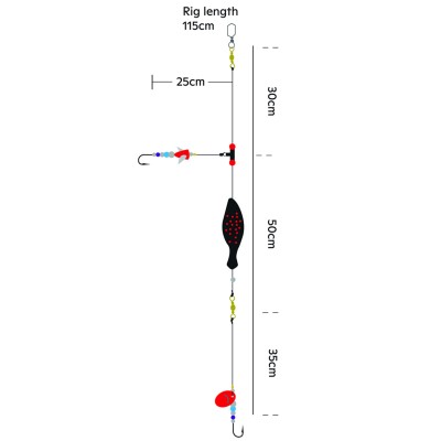 Kinetic Inline Jay Flunder-Vorfach Meeres Vorfach 120g - Black/Red Dots