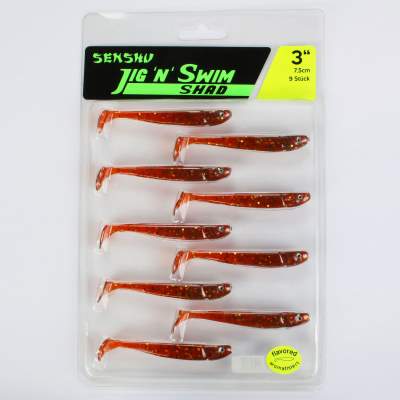 Senshu Jig 'n' Swim Shad, 7.5cm - UV Motoroil Glitter - 2g - 9 Stück