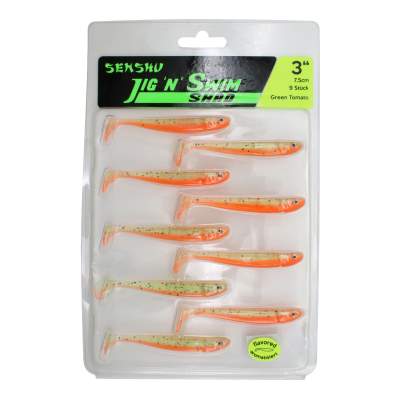 Senshu Jig 'n' Swim Shad, 7.5cm - Green Tomato - 2g - 9 Stück