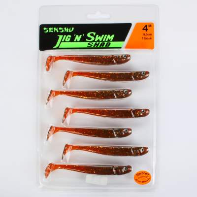 Senshu Jig 'n' Swim Shad, 9.5cm - UV Motoroil Glitter - 6g - 7 Stück