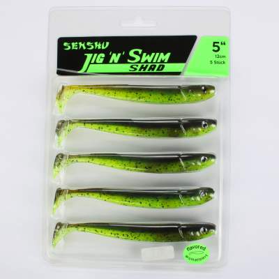 Senshu Jig 'n' Swim Shad 12cm - UV Chartreuse Brownie - 10g - 5 Stück