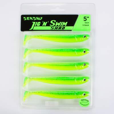 Senshu Jig 'n' Swim Shad, 12cm - UV Chartreuse Bandit - 10g - 5 Stück