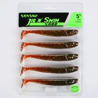 Senshu Jig 'n' Swim Shad, 12cm - UV Motoroil Glitter - 10g - 5 Stück