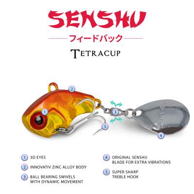 Senshu Tetracup Jig Spinner 21g - orange/gold - 65mm - Hakengröße 6