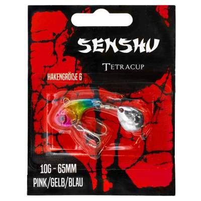 Senshu Tetracup Jig Spinner 10g - pink/gelb/blau - 65mm - Hakengröße 6