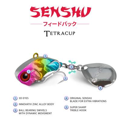 Senshu Tetracup Jig Spinner 10g - pink/gelb/blau - 65mm - Hakengröße 6