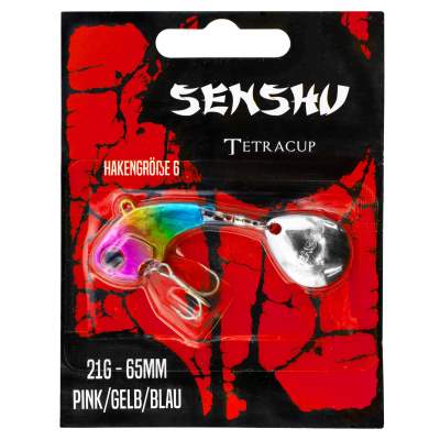 Senshu Tetracup Jig Spinner 21g - pink/gelb/blau - 65mm - Hakengröße 6