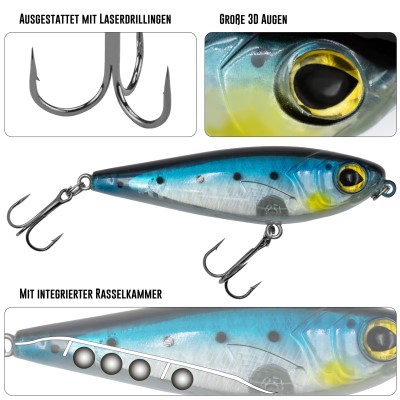 Viper Pro Pike Glider Jerkbait 10cm - 16g - Blue Sardine - 1Stück