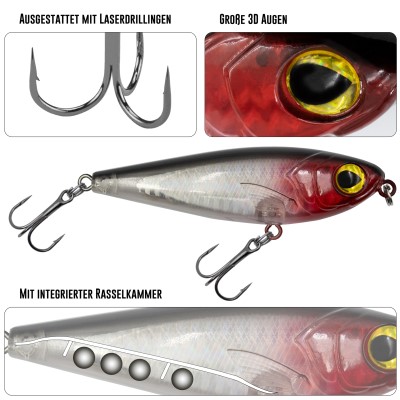 Viper Pro Pike Glider Jerkbait 10cm - 16g - Red Head - 1Stück