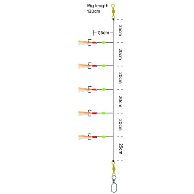 Kinetic Heringsvorfach mit Mini Drillingen, 130cm - Kupfer/Flash