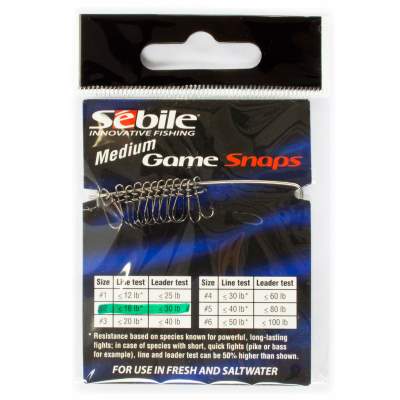 Sebile Game Snaps Medium Black Nickel MGS-TT-#2 30lbs, Black Nickel - TK30lbs - 12Stück
