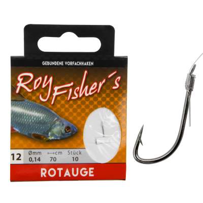 Roy Fishers Gebundene Vorfachhaken Rotauge, Gr. 12 - 70cm - 0,14mm - 10Stück