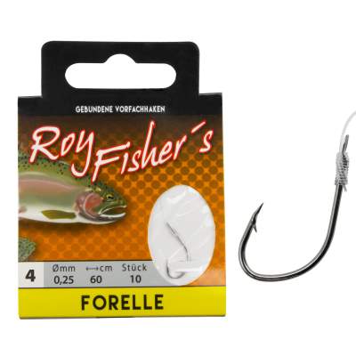 Roy Fishers Gebundene Vorfachhaken Forelle, Gr. 4 - 60cm - 0,25mm - 10Stück