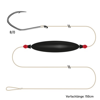 Krawaller Vorfach mit Unterwasserpose 50g und Einzelhaken, Gr. 8/0 - 150cm