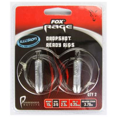 Fox Rage Dropshot Flurocarbon Ready Rig 2.5m / 15g Dshot Lead x 2 / Size 3/0 Hook,