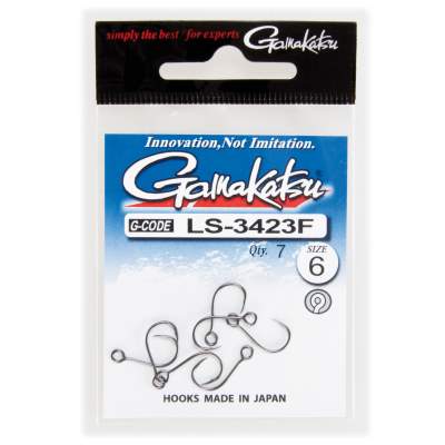 Gamakatsu Haken LS-3423F N/L Gr. 6 Einzelhaken mit Öse für Kunstköder NS schwarz - Gr.6 - 7Stück