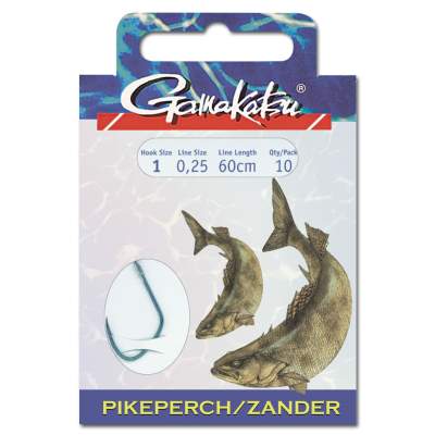 Gamakatsu Gebundene Haken BKS-2210S Zander 6, 60cm - silber - Gr.6 - 0,2mm - 10Stück