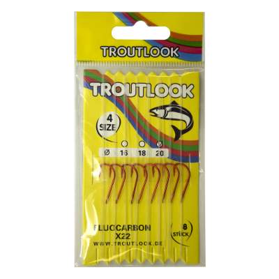 Troutlook Haken X22 Fluocarbon gebunden, 1,5m - rot - Gr.4 - 0,20mm - 8Stück