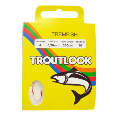 Troutlook Haken Tremfish Gr.04 rot gebunden 0,20 mm 200cm, 2,0m - rot - Gr.04 - 0,20mm - 10Stück