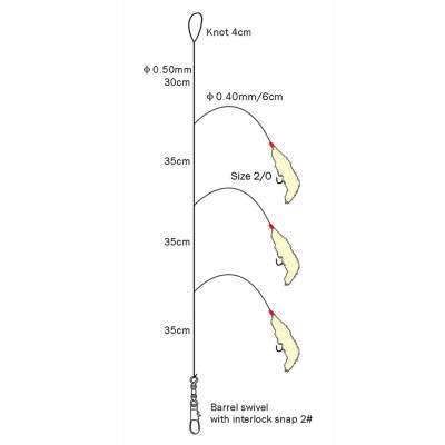 SPRO 3-Haken Makrelen Meeresvorfach weiß 135cm - Gr.2/0 - 0,5 - 0,4mm