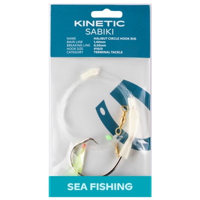 Kinetic Halibut Circle Hook Rig, 125cm - Glow - #10/0