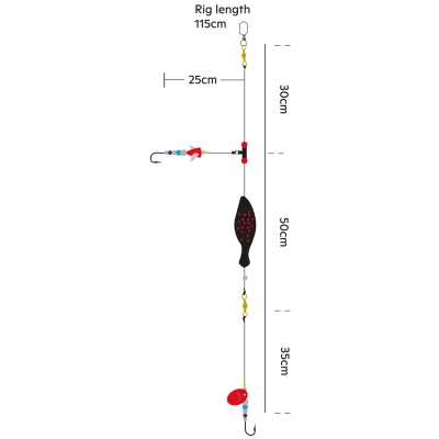 Kinetic Inline Jay Flunder-Vorfach Meeres Vorfach 90g - Black/Red Dots