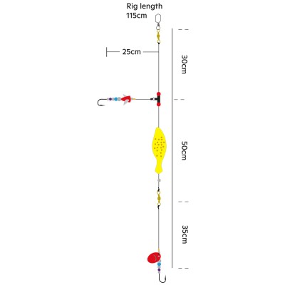 Kinetic Inline Jay Flunder-Vorfach, 90g - Yellow/Orange Dots