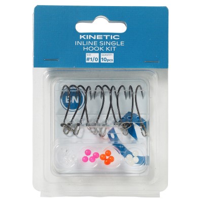 Kinetic Inline Single Hook Kit, #1/0 - Black/Nickel - 10 Stück