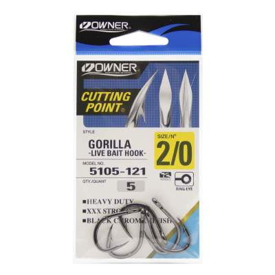 Owner Gorilla 5105 Live Bait Hook Haken schwarz-chrom - Größe 2/0