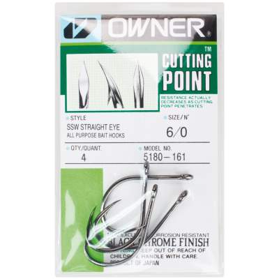 Owner Meeres Einzelhaken SSW Straight Eye Cutting Point (5180-161) Gr. 6/0 Black Chrome - Gr.6/0 - 4Stück