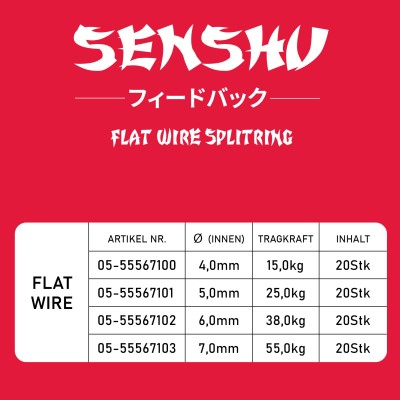 Senshu Splitring Stainless Steel, Flat - 6,0mm - 38kg - 20Stück